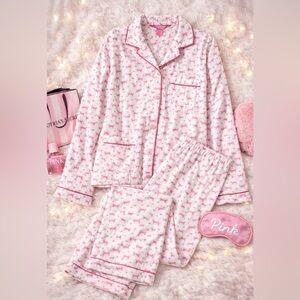 Victoria's Secret PINK Dog Pattern Pajama Top/Bottom Set Medium Pink/White